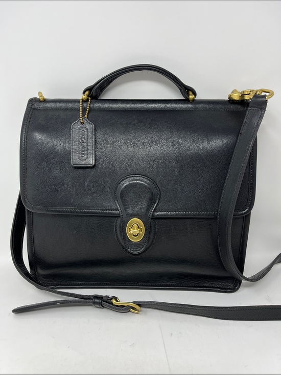 Coach Handbags - COACH VINTAGE WILLIS 1995 Black Leather TWISTLOCK BRIEFCASE BAG BRASS HARDWARE